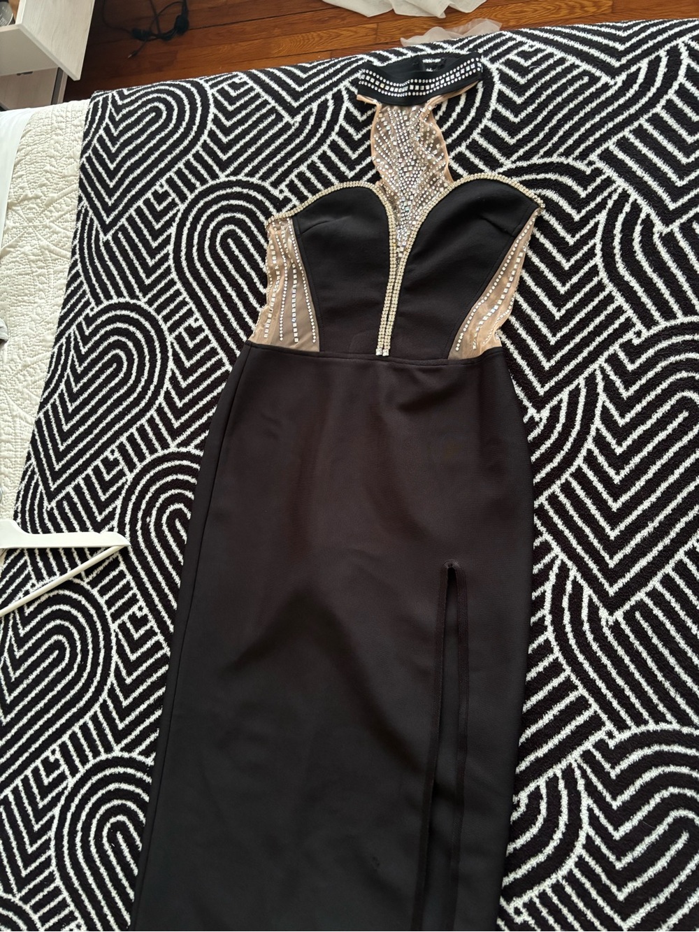 Black Illusion Halter Evening Dress with Crystal Embellishment